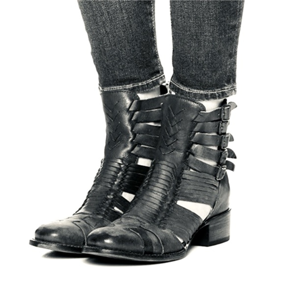 Freebird by Steven Sally Distressed Black Strappy Ankle Boots
